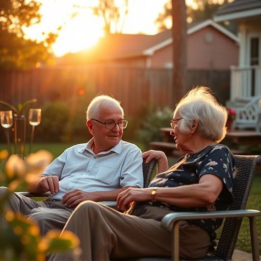 An elderly couple enjoying a relaxing afternoon in their backyard, symbolizing a comfortable retirement.