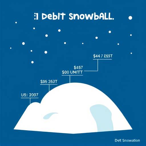 Debt snowball graphic illustrating the process of paying off debts from smallest to largest balance.