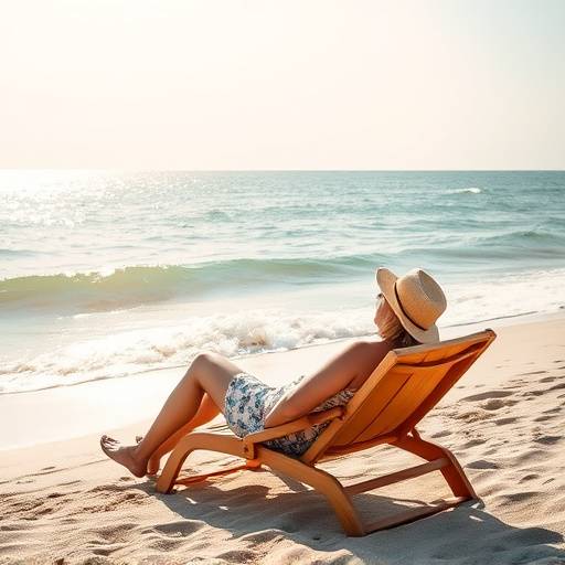 Retirement icon: a person relaxing in a chair on a beach.